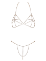 Soutien-gorge et string bijoux en chaînettes dorées et strass irisés - R24505186001