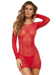 Robe résille fantaisie rouge - REN7107-RED