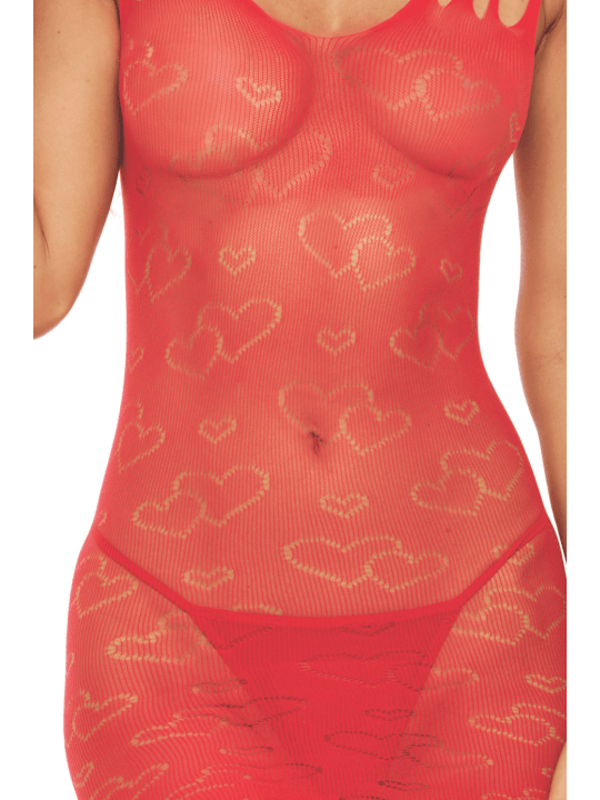Robe résille fantaisie coeur rouge - REN7109-RED