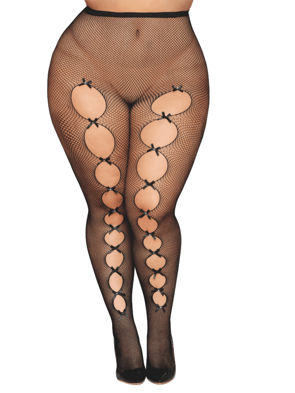 Collant fantaisie grande taille résille noir avec liseré à l'arrière - DG0528XBLK