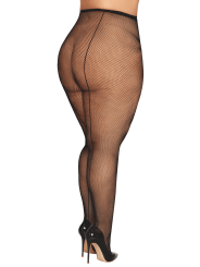 Collant fantaisie grande taille résille noir avec liseré à l'arrière - DG0528XBLK