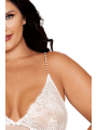 Nuisette longue blanche grande taille en dentelle florale, string assorti - DG13667XWHT
