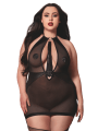 Nuisette grande taille avec porte jarretelles et fouet - DG13704XBLK