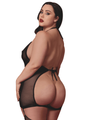 Nuisette grande taille avec porte jarretelles et fouet - DG13704XBLK