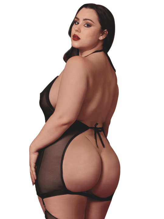 Nuisette grande taille avec porte jarretelles et fouet - DG13704XBLK