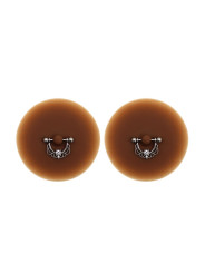 Paire de cache-tétons piercing barre demi-anneau faux diamant peau foncée - XP008F