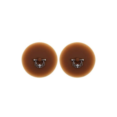 Paire de cache-tétons piercing barre demi-anneau faux diamant peau foncée - XP008F