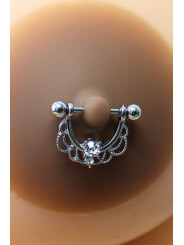 Paire de cache-tétons piercing barre demi-anneau faux diamant peau foncée - XP008F