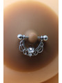 Paire de cache-tétons piercing barre demi-anneau faux diamant peau foncée - XP008F