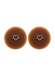 Paire de cache-tétons piercing barre coeur faux diamant peau foncée - XP004F