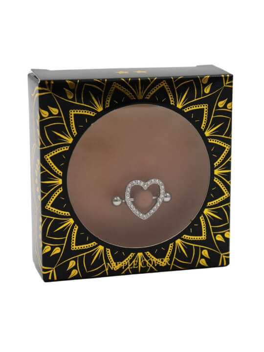 Paire de cache-tétons piercing barre coeur faux diamant peau métisse - XP004M