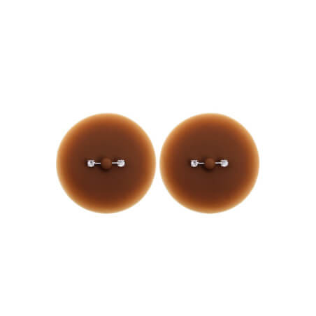 Paire de cache-tétons piercing barre faux diamant peau foncée - XP001F