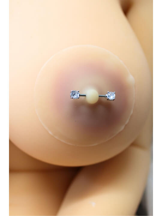 Paire de cache-tétons piercing barre faux diamant peau claire - XP001C