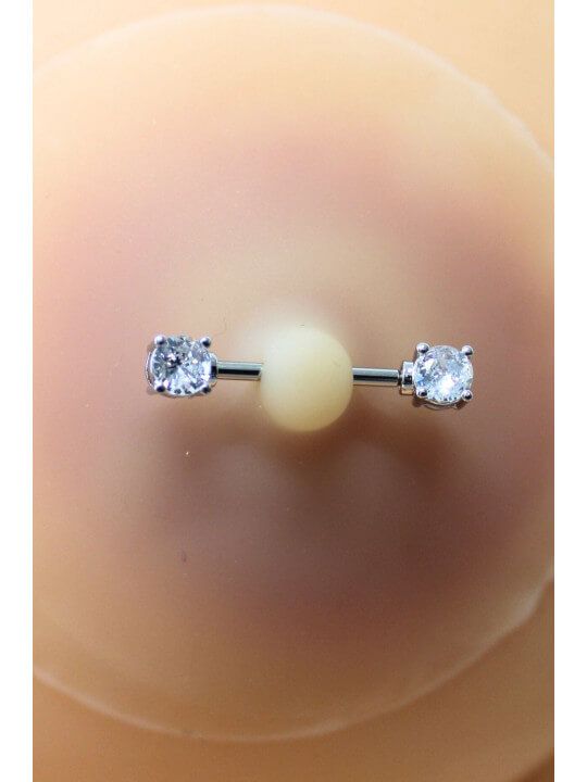 Paire de cache-tétons piercing barre faux diamant peau claire - XP001C