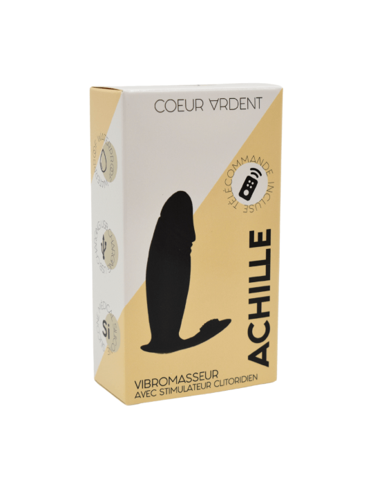 ACHILLE, Mini vibromasseur noir USB, forme pénis avec stimulation clitoridienne, avec télécommande - BQ158BLK