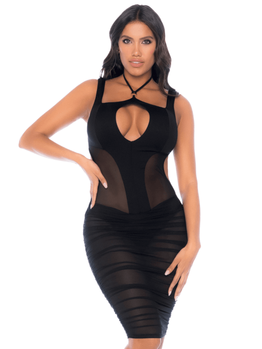 Robe noire semi transparente dos nu - MAL40014BLK