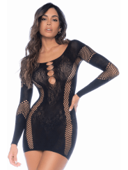 Robe manches longues en résille noire - MAL1117BLK