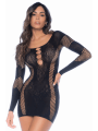 Robe manches longues en résille noire - MAL1117BLK
