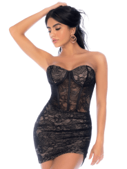 Robe bustier en dentelle noire - MAL40016BLK