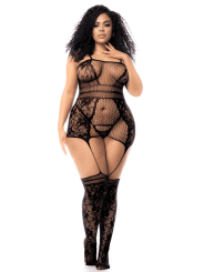 Combinaison grande taille en résille noire - MAL1105XBLK