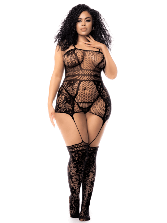 Combinaison grande taille en résille noire - MAL1105XBLK