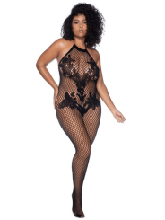 Combinaison grande taille en résille noire - MAL1116XBLK