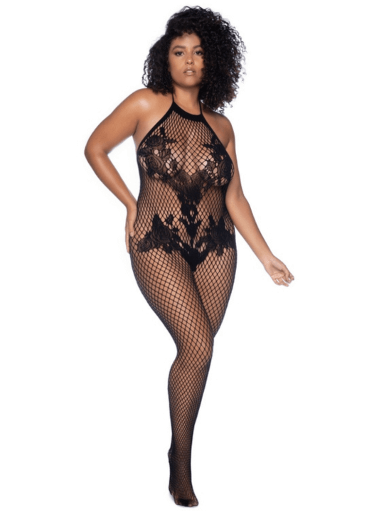 Combinaison grande taille en résille noire - MAL1116XBLK