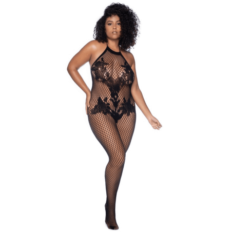 Combinaison grande taille en résille noire - MAL1116XBLK