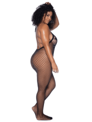Combinaison grande taille en résille noire - MAL1116XBLK