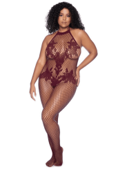 Combinaison grande taille en résille couleur cerise - MAL1116XCHRY