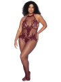 Combinaison grande taille en résille couleur cerise - MAL1116XCHRY