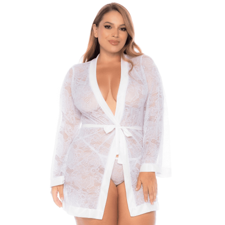 Peignoir grande taille en dentelle blanche - MAL7611XWHT