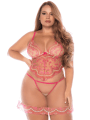 Nuisette grande taille en résille brodée avec string - MAL7604XROWP