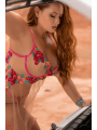 Nuisette grande taille en résille et dentelle florale rose et string assorti - MAL7609XSEGA