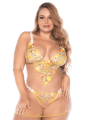 Nuisette grande taille transparente brodée jaune et string - MAL7608XSUBS