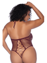 Body string grande taille en résille couleur cerise - MAL1115XCHRY