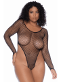 Body grande taille à manches longues échancré noir - MAL1119XBLK