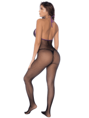 Combinaison en résille et dentelle noire et violette - MAL1122BKPU