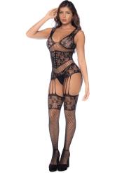 Combinaison noire en résille avec strass - MAL1132BKRH