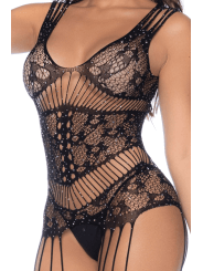 Combinaison noire en résille avec strass - MAL1132BKRH