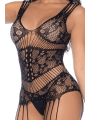 Combinaison noire en résille avec strass - MAL1132BKRH