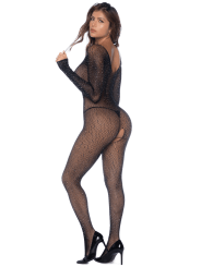 Combinaison noire en résille ornée de strass - MAL1131BKRH