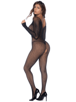 Combinaison noire en résille ornée de strass - MAL1131BKRH