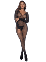 Combinaison noire en résille ornée de strass - MAL1131BKRH