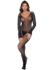 Combinaison noire en résille ornée de strass - MAL1131BKRH
