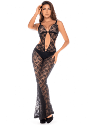 Combinaison/robe ajourée en dentelle noire - MAL1914BLK