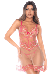 Nuisette en résille brodée avec string - MAL7604ROWP