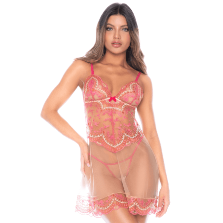 Nuisette en résille brodée avec string - MAL7604ROWP
