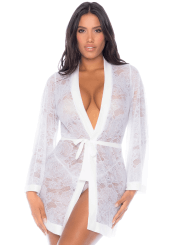 Peignoir en dentelle blanche - MAL7611WHT