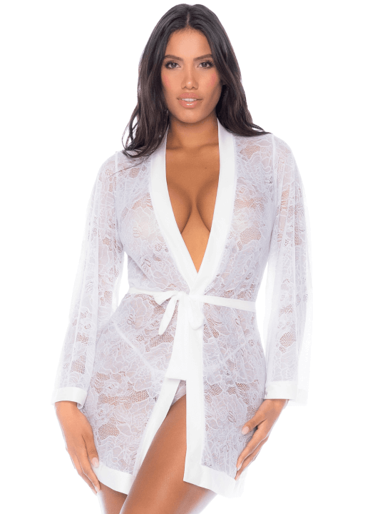 Peignoir en dentelle blanche - MAL7611WHT